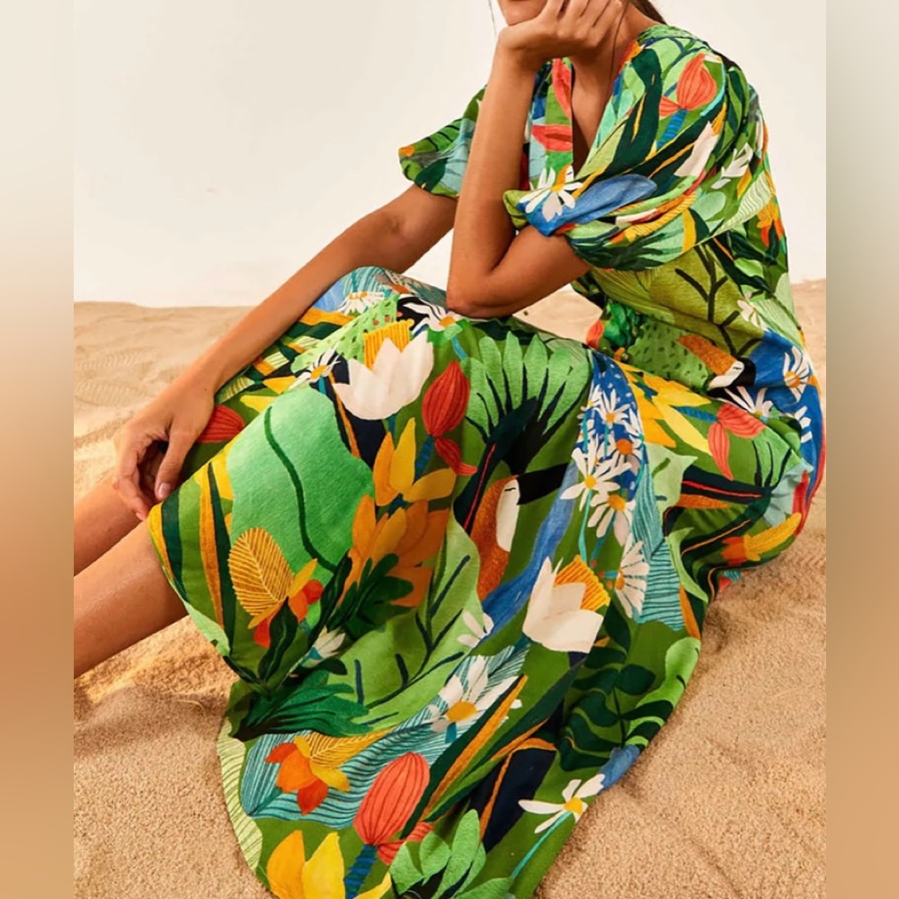 Anthropologie/ Farm Rio Toucans Dress, Medium